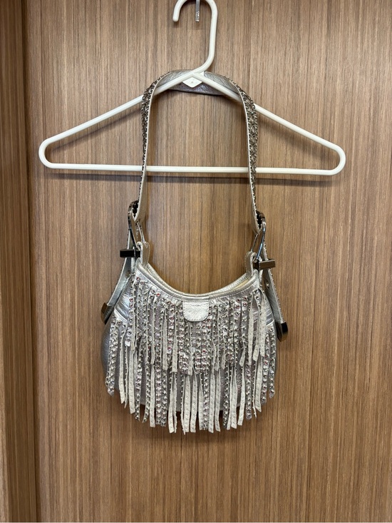 Kippys Handbags - Kippy’s Rare & Unique Embellished Swarovski Crystals Silver Leather Shoulder Bag
